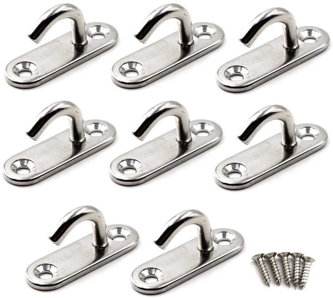 M5 Wall Mounted Ceiling Hook Heavy Duty 304 Stainless Steel Pad Eye Plate for Yoga Swing Boot Rigging Marine Deck Hardware (8PCS)