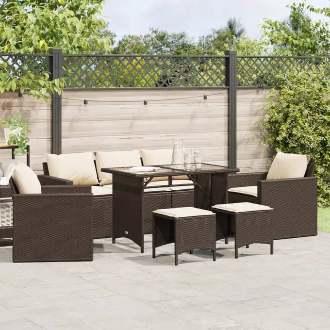 vidaXL - 6-delige - Loungeset - met - kussens - poly - rattan - bruin