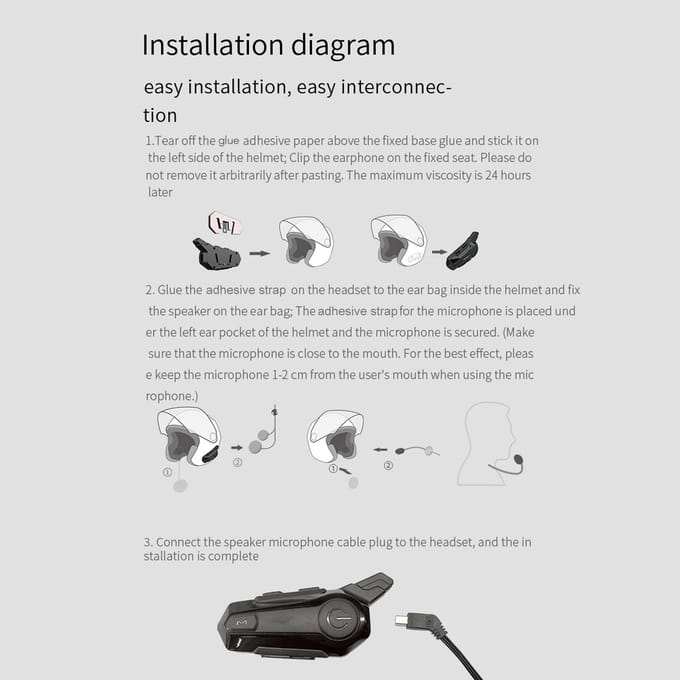 Motorfiets BT-intercom met helm BT-headset Waterdicht universeel communicatiesysteem voor ATV gray