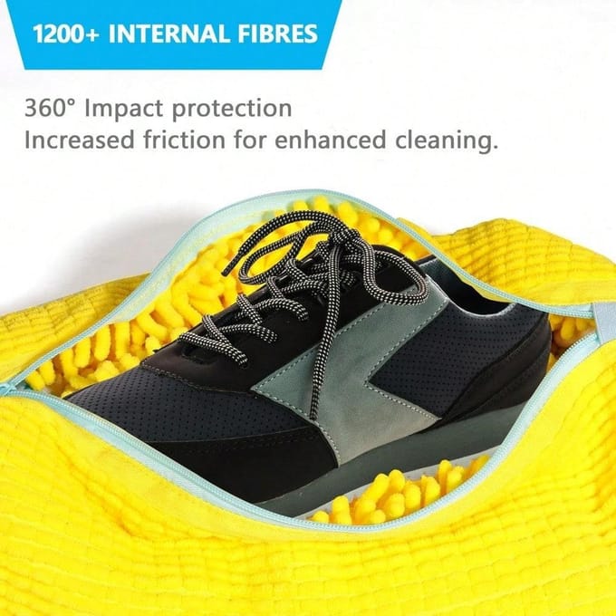 Sac de Lavage de Chaussures Durable Adapté à Tous les Types de Chaussures - Fermeture Éclair Robuste en Polyester, Intérieur en Peluche Sac de Linge Protecteur, Réutilisable jaune