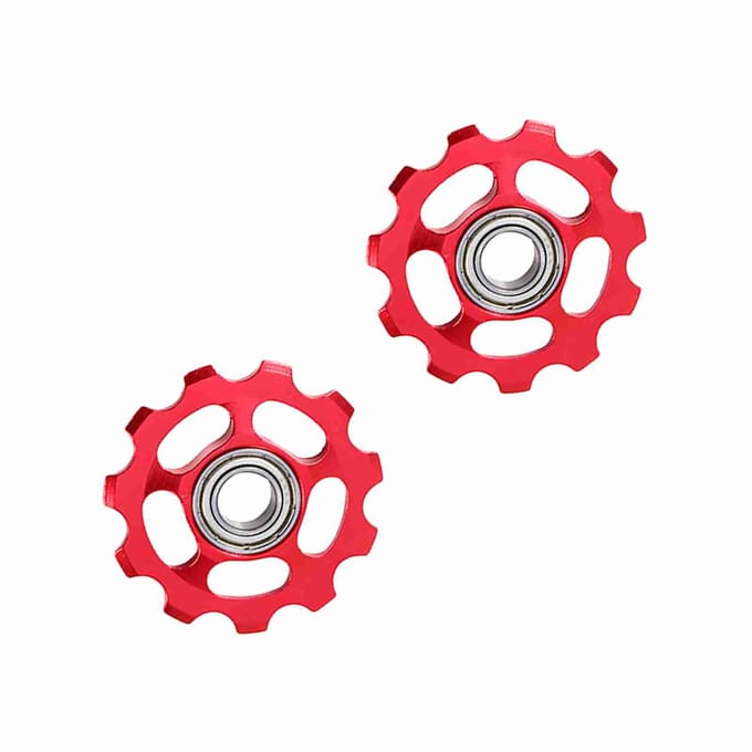 2 stuks Aluminium 11T Geleidewieltje Achterderailleur Katrol Voor Fiets(rood) red
