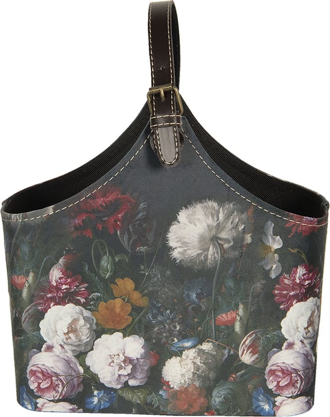 Clayre & Eef Handtas Dames 29x14x26 cm Zwart Papier Bloemen