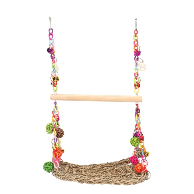 Vogel Zeegras Schommel Speelgoed Kleurrijke Rotan Ballen Dubbellaags Papegaai Klimhangmat Schommel met Hout beige