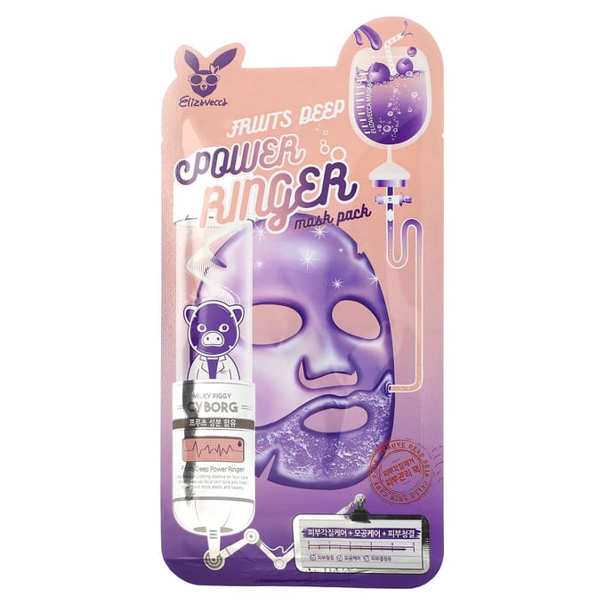 Elizavecca, Milky Piggy Cyborg, Fruit Deep Power Ringer Beauty Mask Pack, 1 Sheet Mask, 0.78 fl oz (23 ml) beige