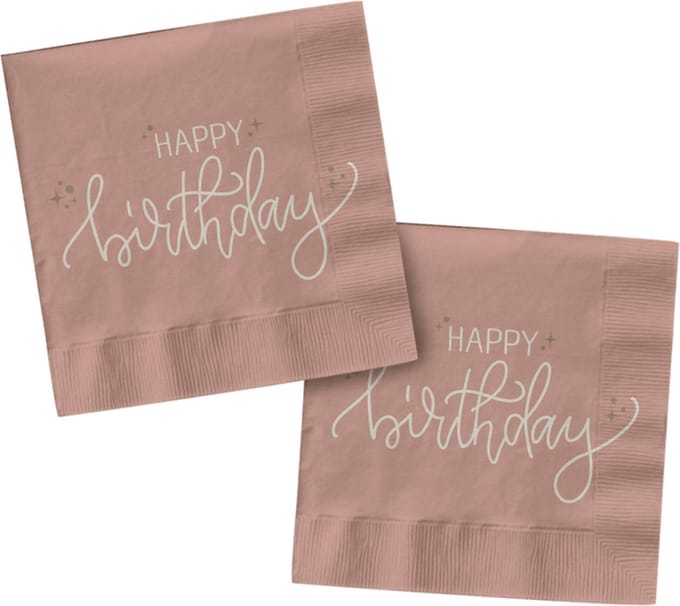 Folat - Servetten - Happy Birthday - Creme Rose (20 stuks) 33 x 33cm