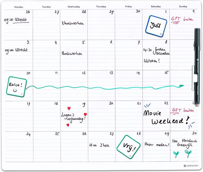 GreenStory - Maand Planner - Zelfklevend - Wit - M - met Sticky Pen