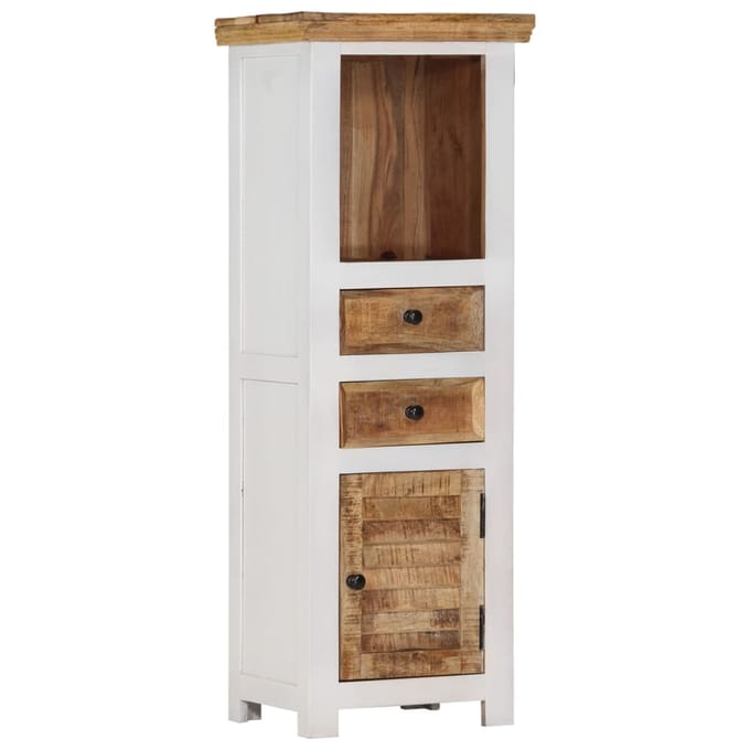 vidaXL - Hoge - kast - 40x30x110 - cm - massief - mango- - en - acaciahout - bruin - wit