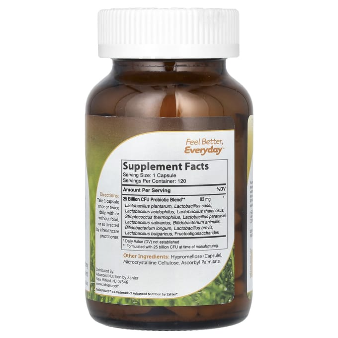 Zahler, BioDophilus25, formule probiotique avancée, 25 milliards d'UFC, 120 capsules