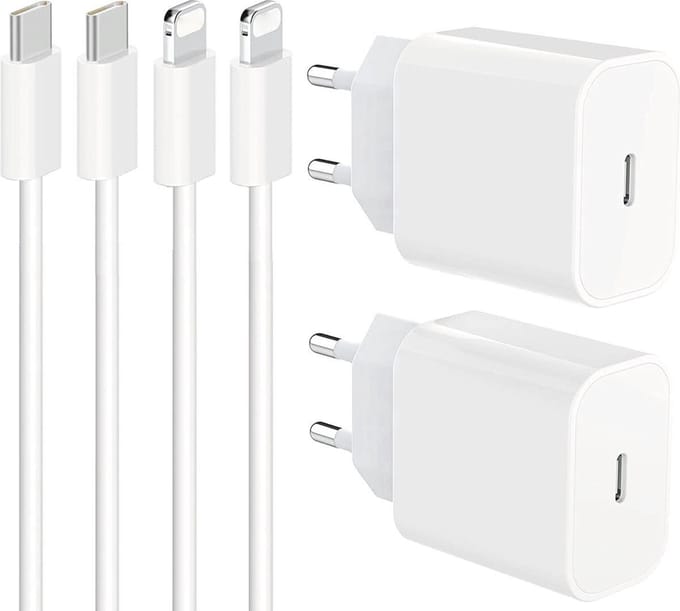 Viewr 2x 20W USB-C Power Adapter + USB-C naar Lightning Kabel - Snellader Apple MFI Gecertificeerd - Geschikt voor iPad, iPhone Oplader - 1 Meter