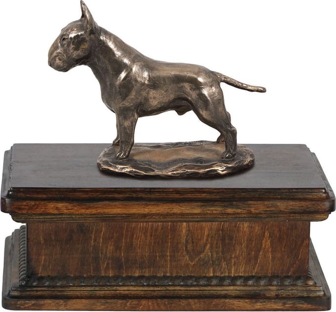 Elegante urn voor Bull Terrier as met klassieke hondensculptuur