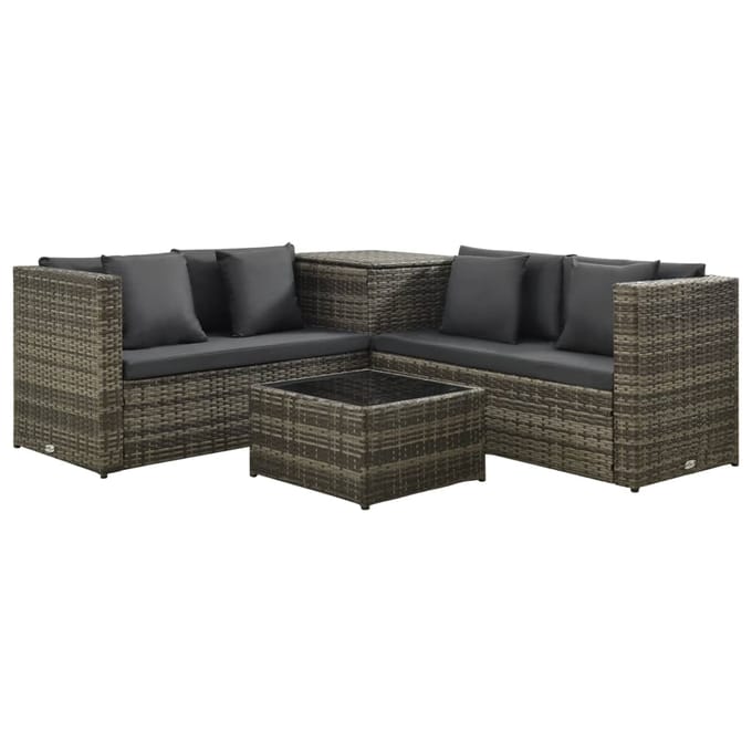 vidaXL - 4-delige - Loungeset - met - kussens - poly - rattan - grijs