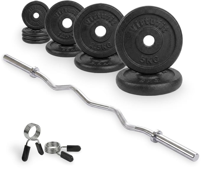 VirtuFit Gietijzeren Halterset - EZ Curlstang - Veerclip - 30 mm - 25 kg