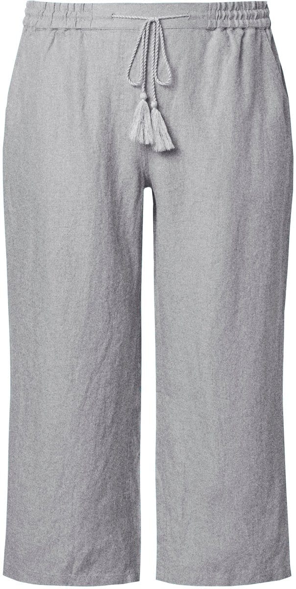 Ulla Popken - Dames - 7/8-linnen broek elastische tailleband natuurlijk koel - Lichtgrijs melange - Maat 50
