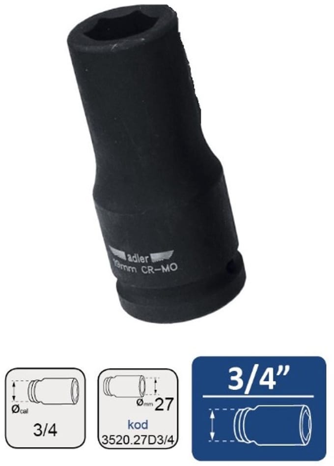 Adler - Udarflow Serie - Lange Impact Dopsleutel - 3/4" - 27mm