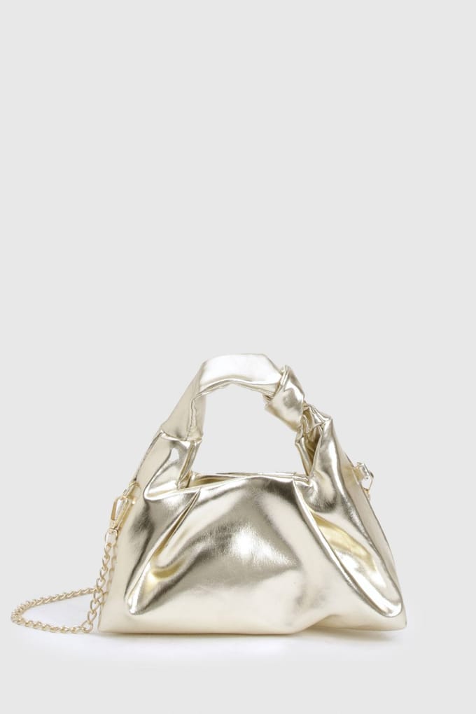 boohoo Dames Metallic PU Knot Grab Bag | Gold
