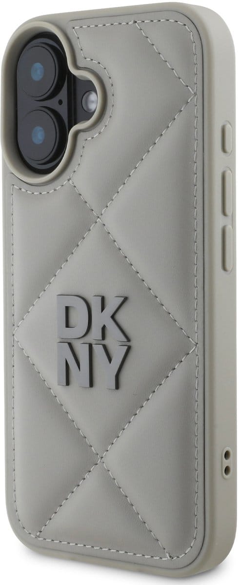 DKNY – iPhone 16 Backcover hoesje – PU Leather Quilted Stack Logo – Grijs
