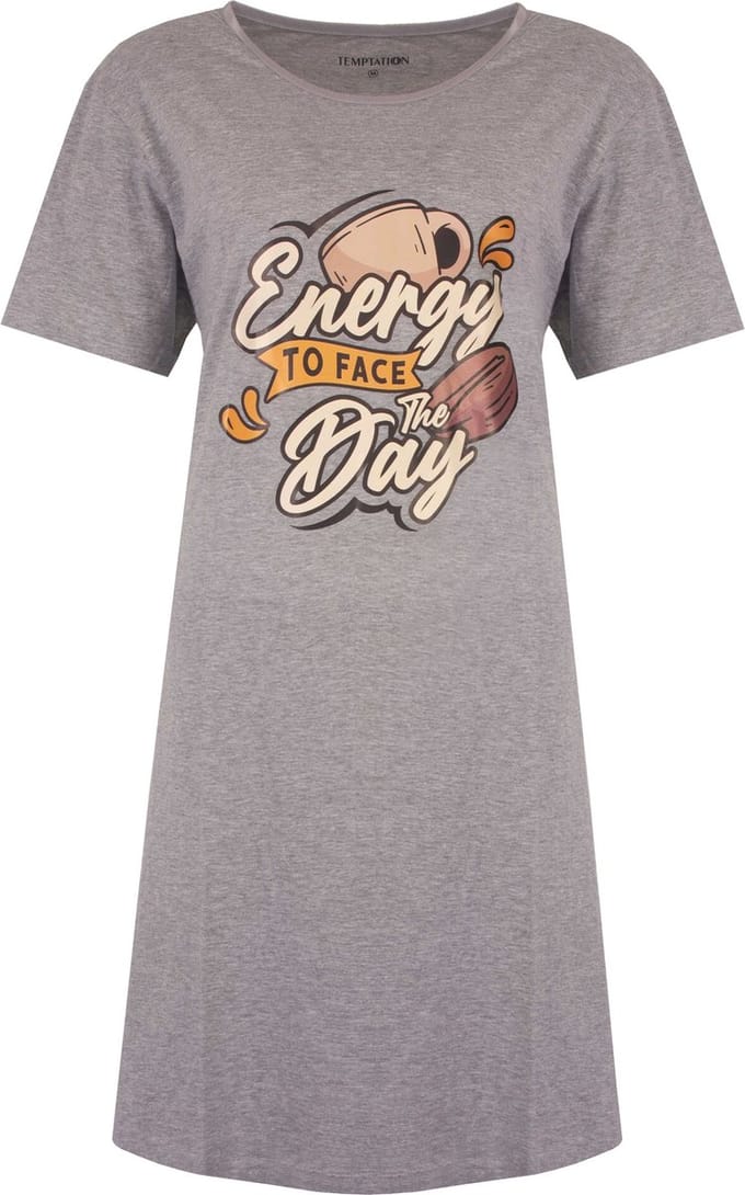 Temptation Dames Nachthemd - Big Shirt - Grijs Melange - Maat S