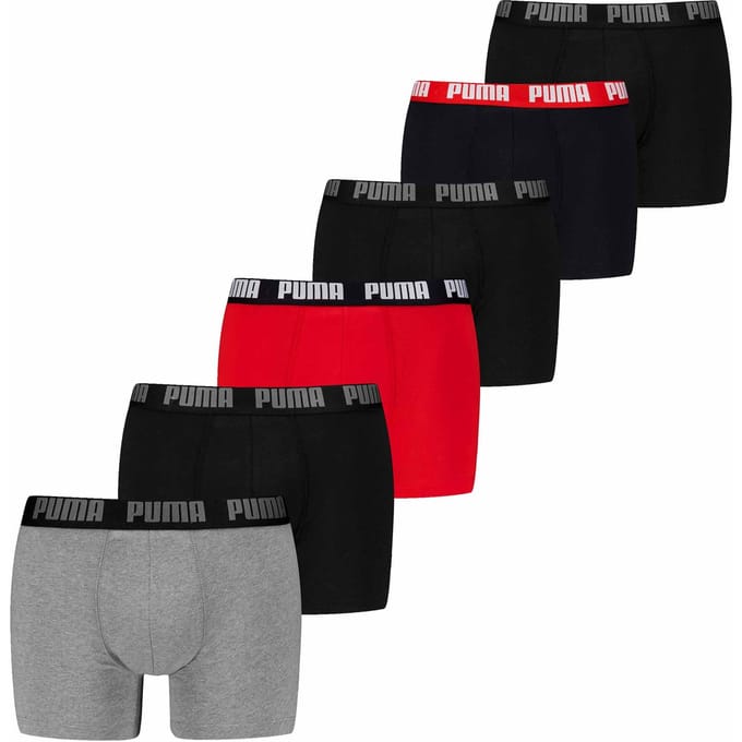 Puma Basic Heren Boxer 6-pack - Grijs/Rood/Zwart - Maat M