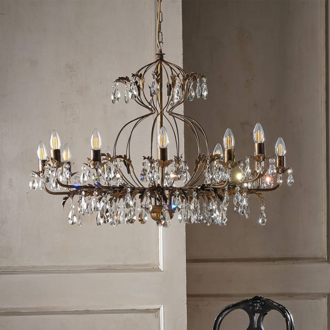 ONLI Kroonluchter Teresa, 12-lamps, bronskleurig, kristal