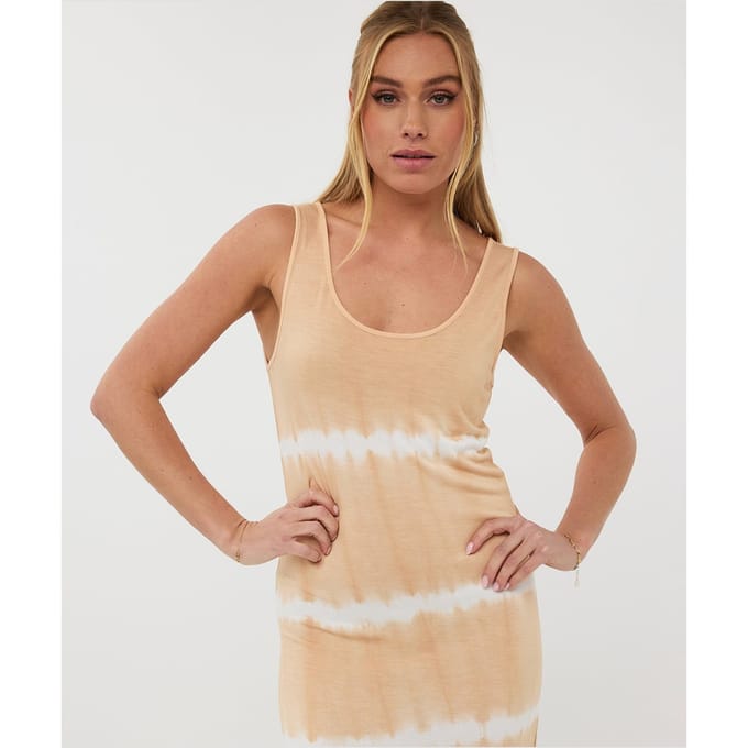 EsQualo Dress Long Split Tie Dye Sand Größe: M | Maxikleider Outlet | Damen | Braun