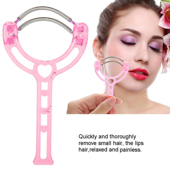 Draagbare gezichts- en lippenhaar-epilator met plastic veer en schoonheidstool (Roze) pink