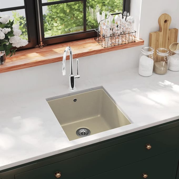 vidaXL - Gootsteen - enkele - bak - graniet - beige