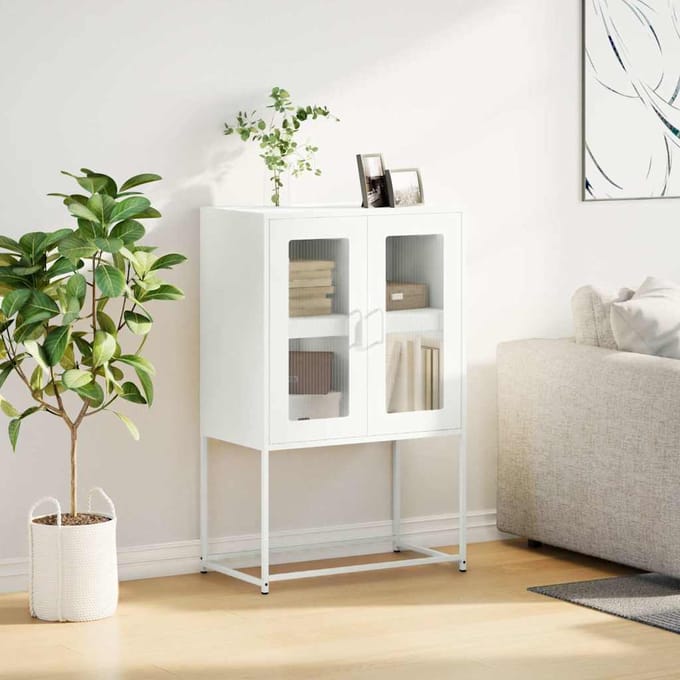vidaXL - Hoge - kast - 68x39x107 - cm - staal - wit