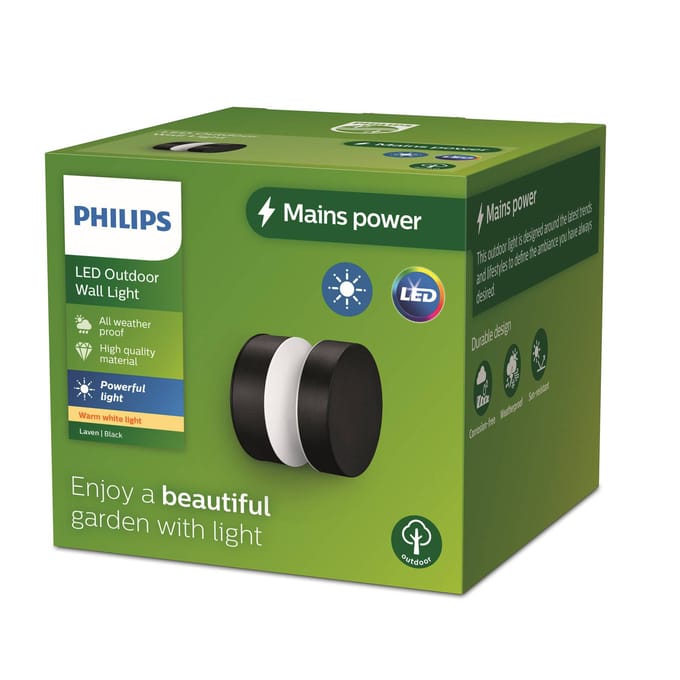 Philips Buitenwandlamp Laven 2 - Zwart - Warm Wit - 6w