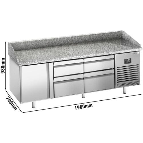 GGM Gastro Pizzakühltisch Premium PLUS - 1980x700mm - mit 1 Tür & 4 Schubladen