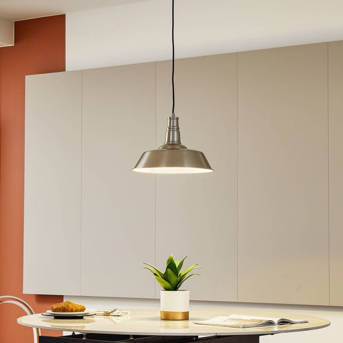 Lindby - hanglamp - 1licht - Metaal - H: 10.5 cm - E27 - nikkel, wit