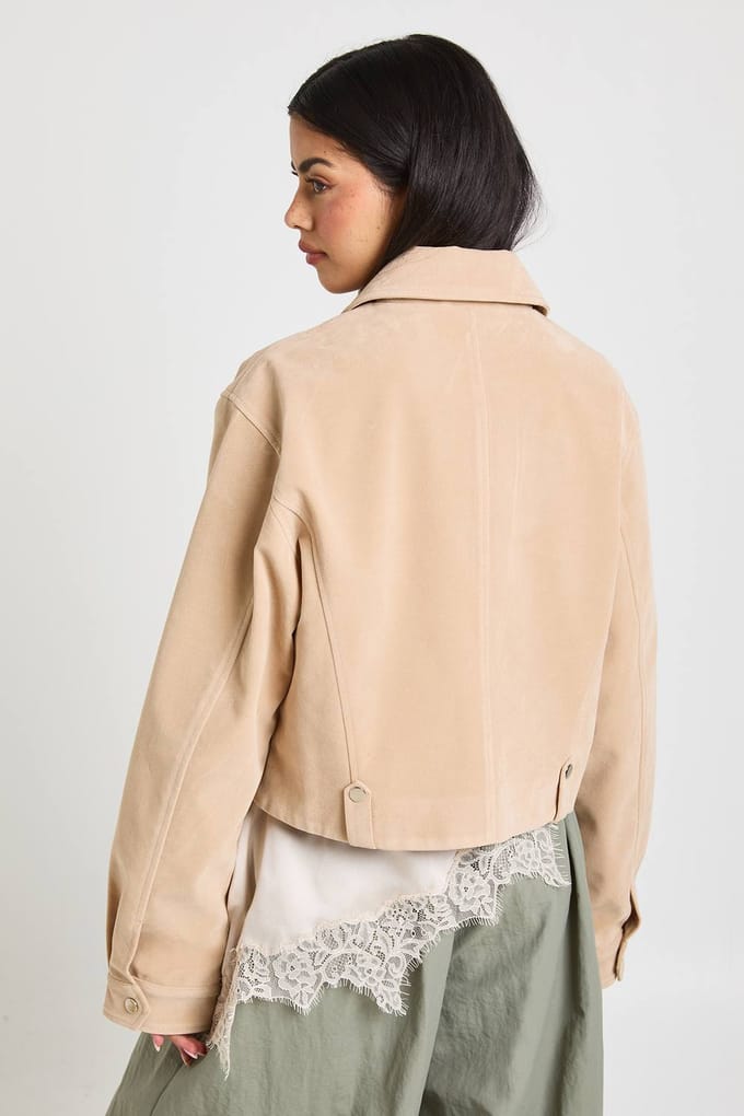 boohoo Dames Suede-Look Ritsjack | Light Stone | Maat: 36