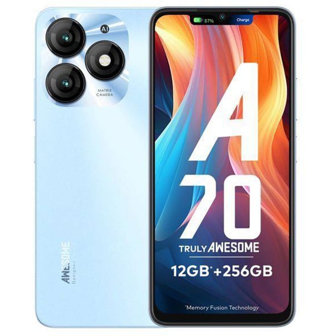 Smartphone A70 12GO+256GO Écran 6.6  120Hz Batterie 5000mAh 13MP Caméra Telephone Android 13 Telephone Portable Double SIM/NFC Noir