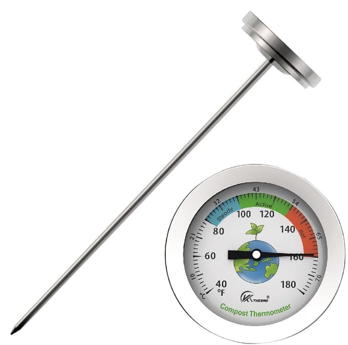 Bodemthermometer - Compostmeter Temperatuurmeter - Bodem Temperatuur Meten - Roestvrij Stalen Sonde - 18 cm Lengte