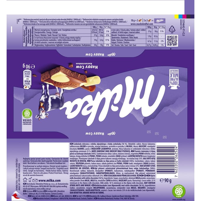 Milka Vache Heureuse Chocolat au Lait 90 g