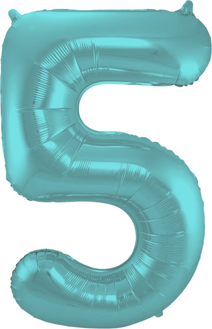 Folieballon Cijfer 5 Aqua Metallic Mat - 86 cm