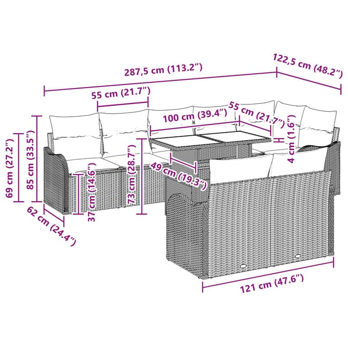 vidaXL - Tuinbank - Set - 9 - st - Lichtgrijs - [Synthetisch]: - Poly - Riet