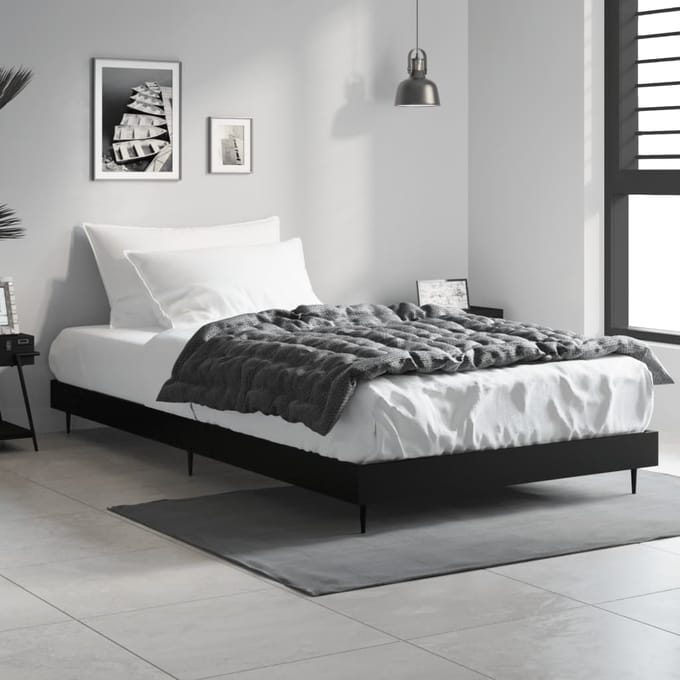vidaXL - Bedframe - bewerkt - hout - zwart - 90x200 - cm