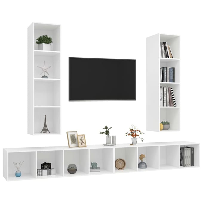 vidaXL - Tv-wandmeubelen - 4 - st - bewerkt - hout - wit