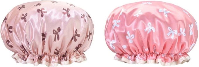 2 Stuks - Douchemuts Dames - Douchecap Roze Strikjes Motief - Waterproof