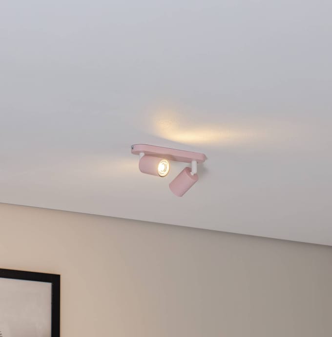 TK Lighting Plafondspot Livia, roze, 35 cm, 2-lamps, metaal, GU10