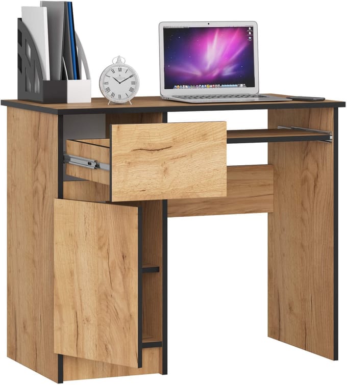 Bureau Links PIKSEL / Computerbureau / Computer Tafel / Bureautafel Rechts / Craft Eik / 90 x 77 x 50 cm