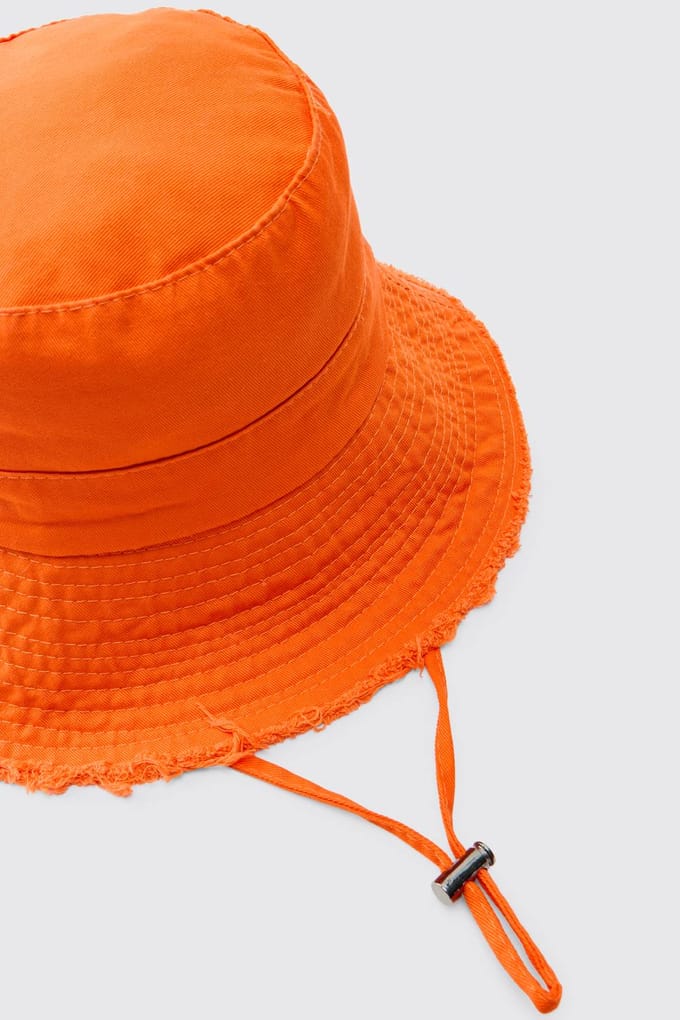 Bucket Hat With Drawstring | Orange