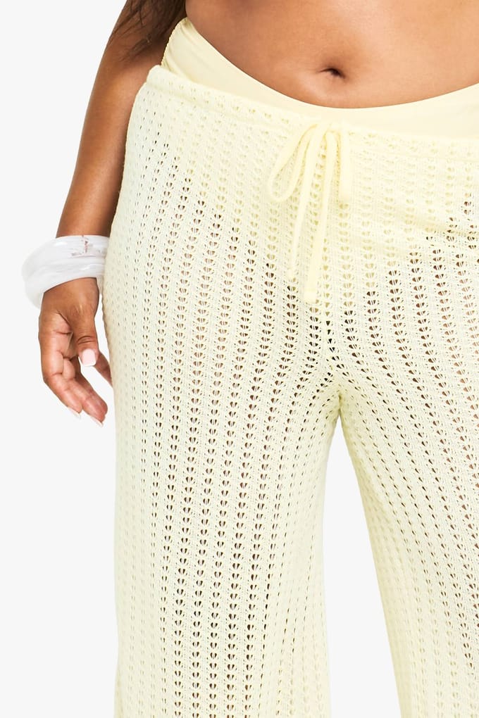 boohoo Dames Plus strandbroek met strikceintuur en elastische taille | Lemon | Maat: 16