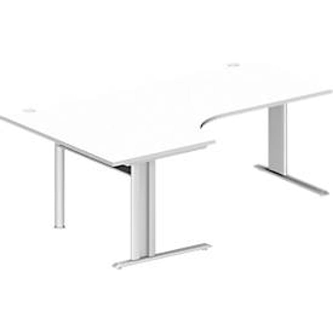 Schäfer Shop Pure hoekbureau PLANOVA BASIC, 90° hoek links, C-voet, B 2000 x D 1200/800 x H 717 mm, wit + kabelgoot