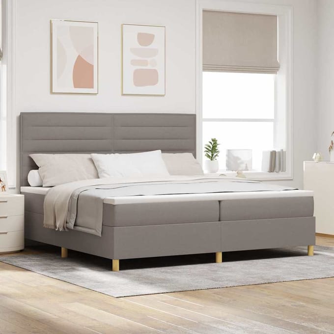 vidaXL - Boxspring - bed - met - hoofdeinde - Taupe - 200 - x - 200 - cm - Stof