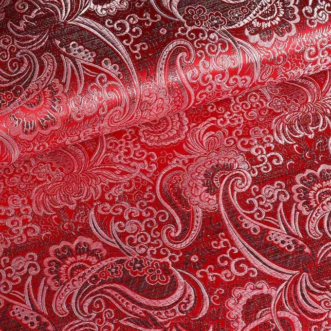 Funkytex Jacquard paisley rood/zilver Lurex 3 meter