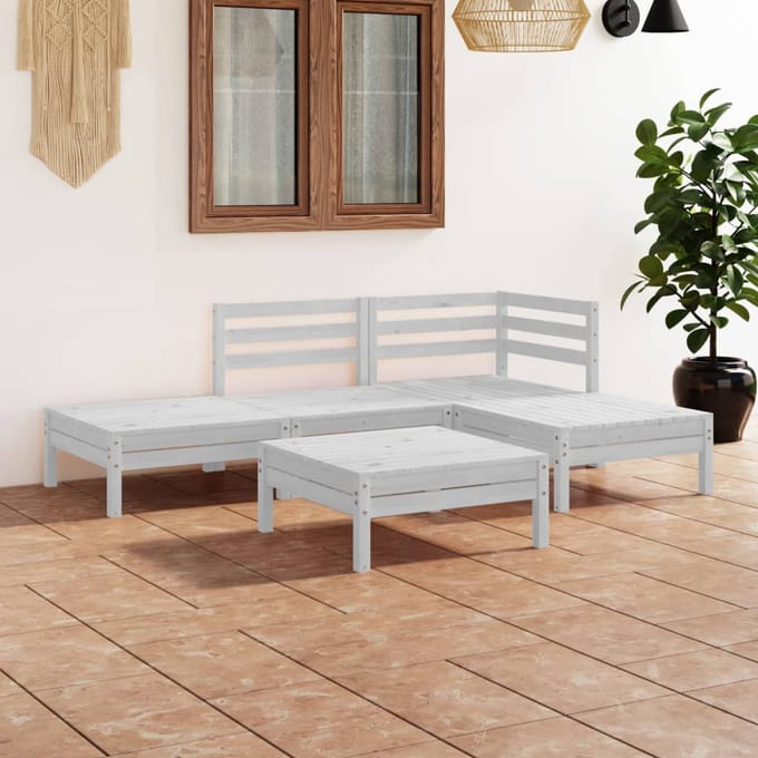 vidaXL - 5-delige - Loungeset - massief - grenenhout - wit