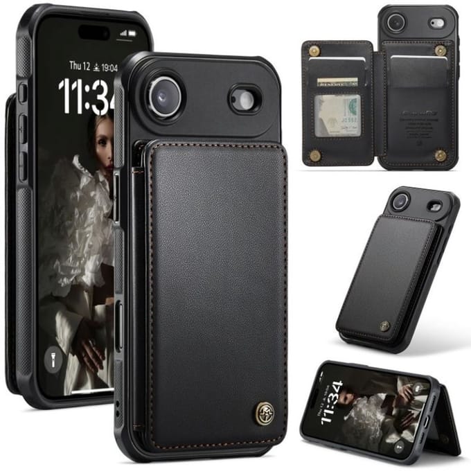 Luxe Portemonnee Backcover met Anti-RFID kaarthouders voor iPhone Air _ Zwart