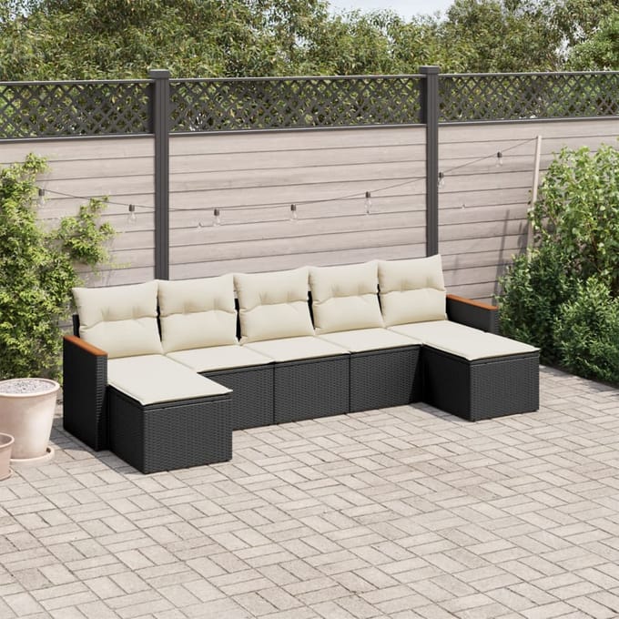 vidaXL - 7-delige - Loungeset - met - kussens - poly - rattan - zwart