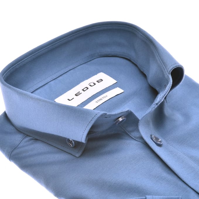 Ledûb slimfit jersey herenshirt blauw korte mouw